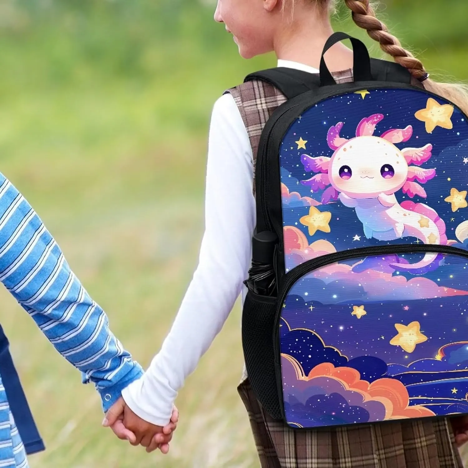 POLERO Cute Axolotl Backpack Girls 4-6 Kids Toddler Kindergarten School Bookbags Elementary School Bag Preschool Casual Daypack