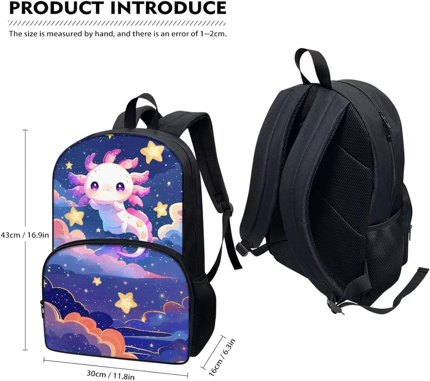 POLERO Cute Axolotl Backpack Girls 4-6 Kids Toddler Kindergarten School Bookbags Elementary School Bag Preschool Casual Daypack