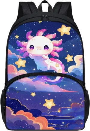 POLERO Cute Axolotl Backpack Girls 4-6 Kids Toddler Kindergarten School Bookbags Elementary School Bag Preschool Casual Daypack