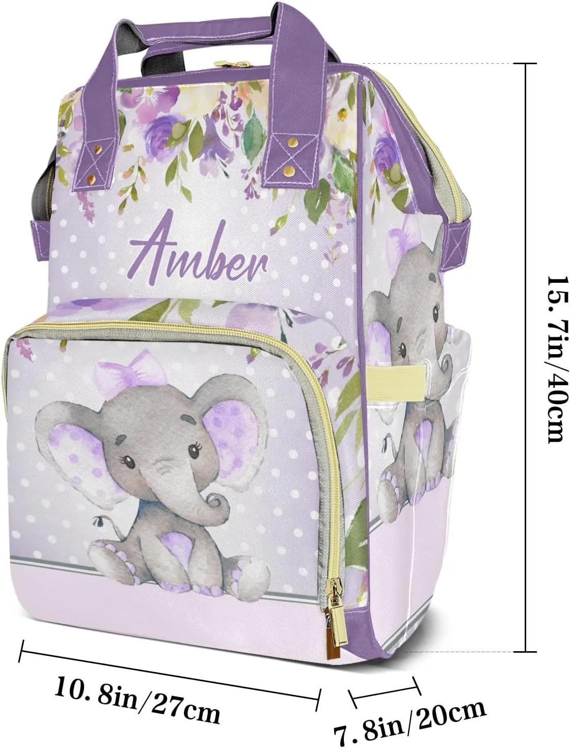Polka Dot Elephant Diaper Bags Custom Name Backpack Personalized Baby Nappy Travel Tote Bag for Mom Gift