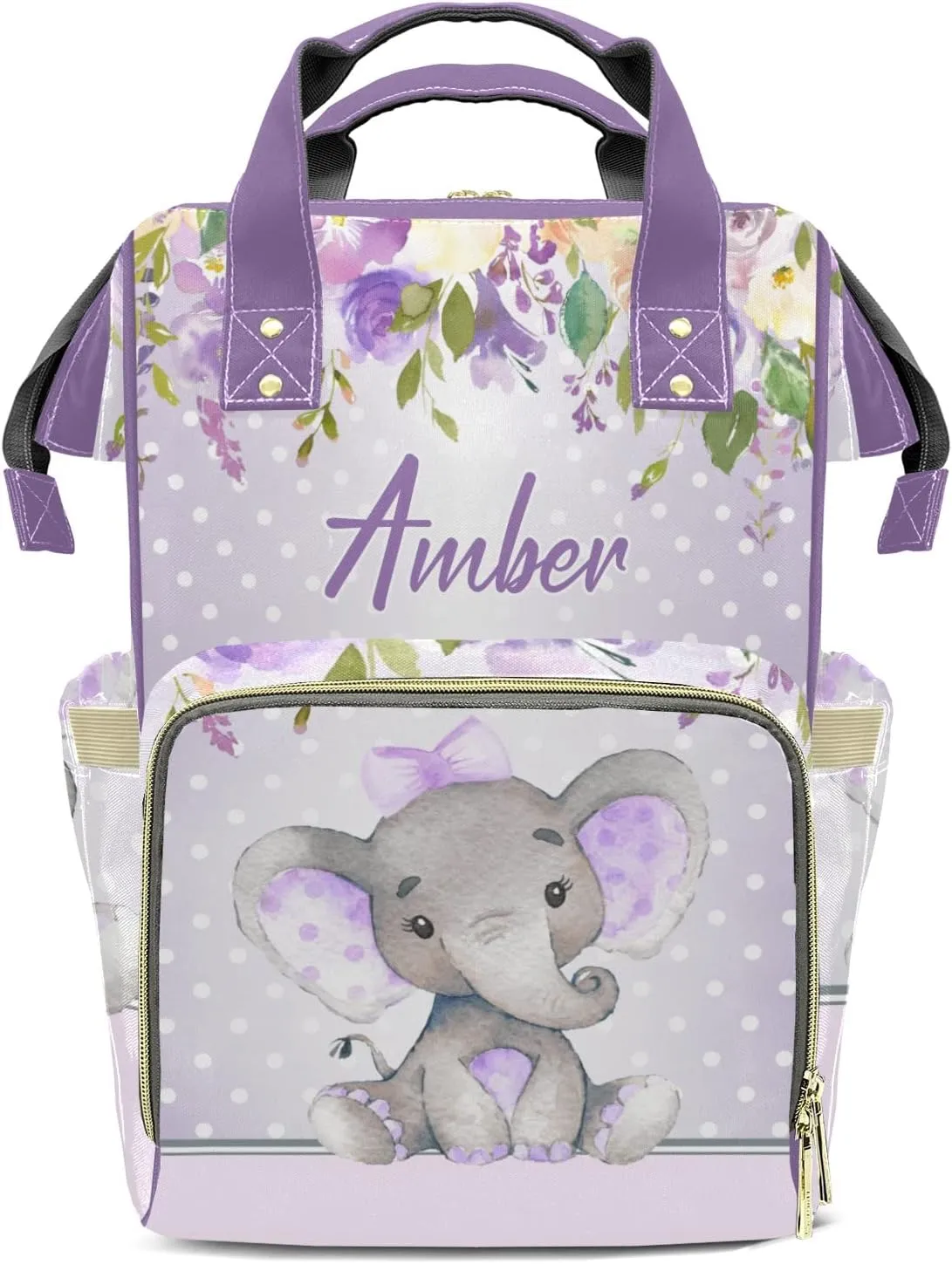 Polka Dot Elephant Diaper Bags Custom Name Backpack Personalized Baby Nappy Travel Tote Bag for Mom Gift