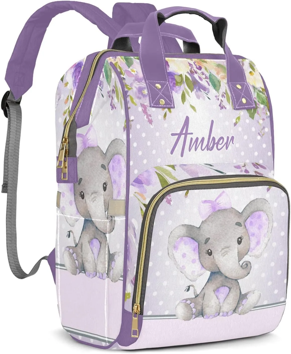 Polka Dot Elephant Diaper Bags Custom Name Backpack Personalized Baby Nappy Travel Tote Bag for Mom Gift