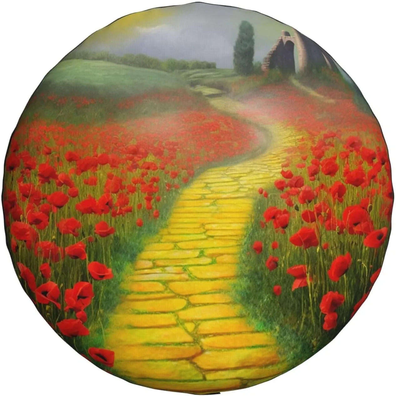 Poppies Field Yellow Brick Road Spare Tire Cover Weatherproof Wheel Covers Universal Wheel Protectors Portable Wheel Bags Camper Tire Covers for Trailer Rv Travel Accessories 17 inch