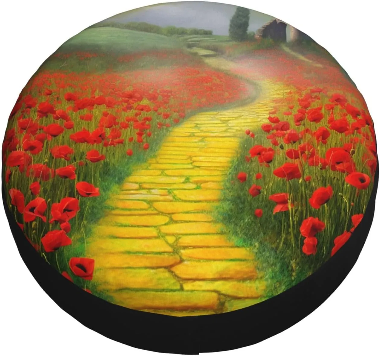 Poppies Field Yellow Brick Road Spare Tire Cover Weatherproof Wheel Covers Universal Wheel Protectors Portable Wheel Bags Camper Tire Covers for Trailer Rv Travel Accessories 17 inch