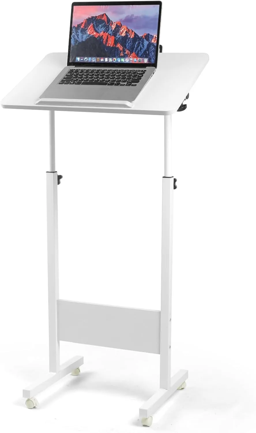 Portable White Podium Stand with Wheels, Height Adjustable Church Classroom Lectern, Presentation Podium Standing Desk
