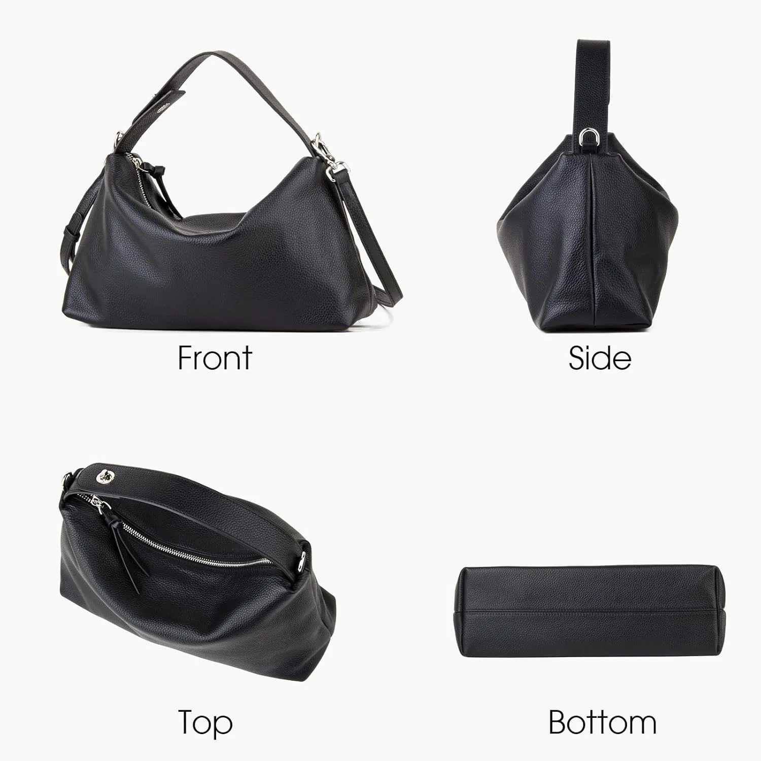 Premium Full-Grained Leather Crossbody Bags for Women, Slouchy Shoulder Bag with Adjustable Strap and Tote Handbag