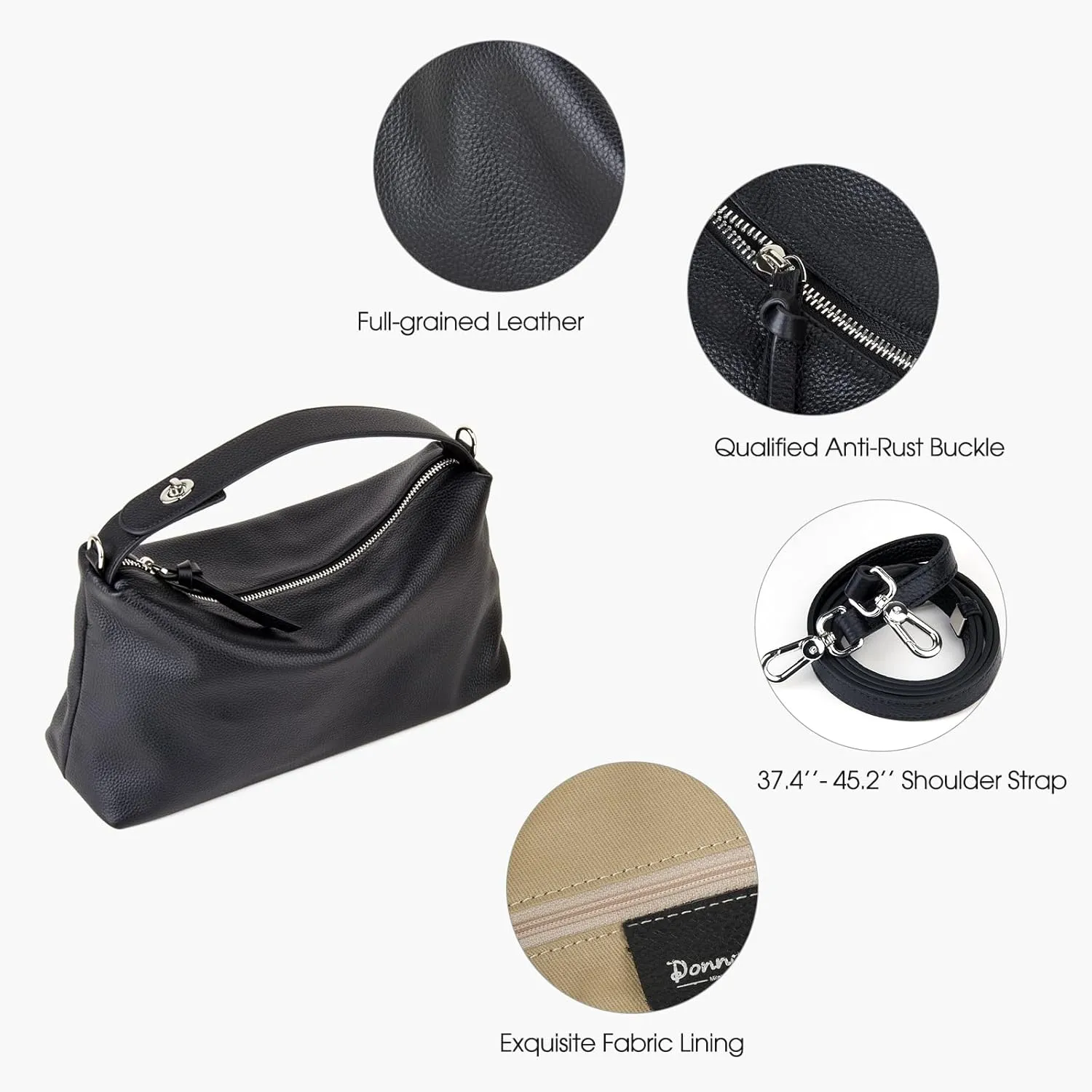 Premium Full-Grained Leather Crossbody Bags for Women, Slouchy Shoulder Bag with Adjustable Strap and Tote Handbag