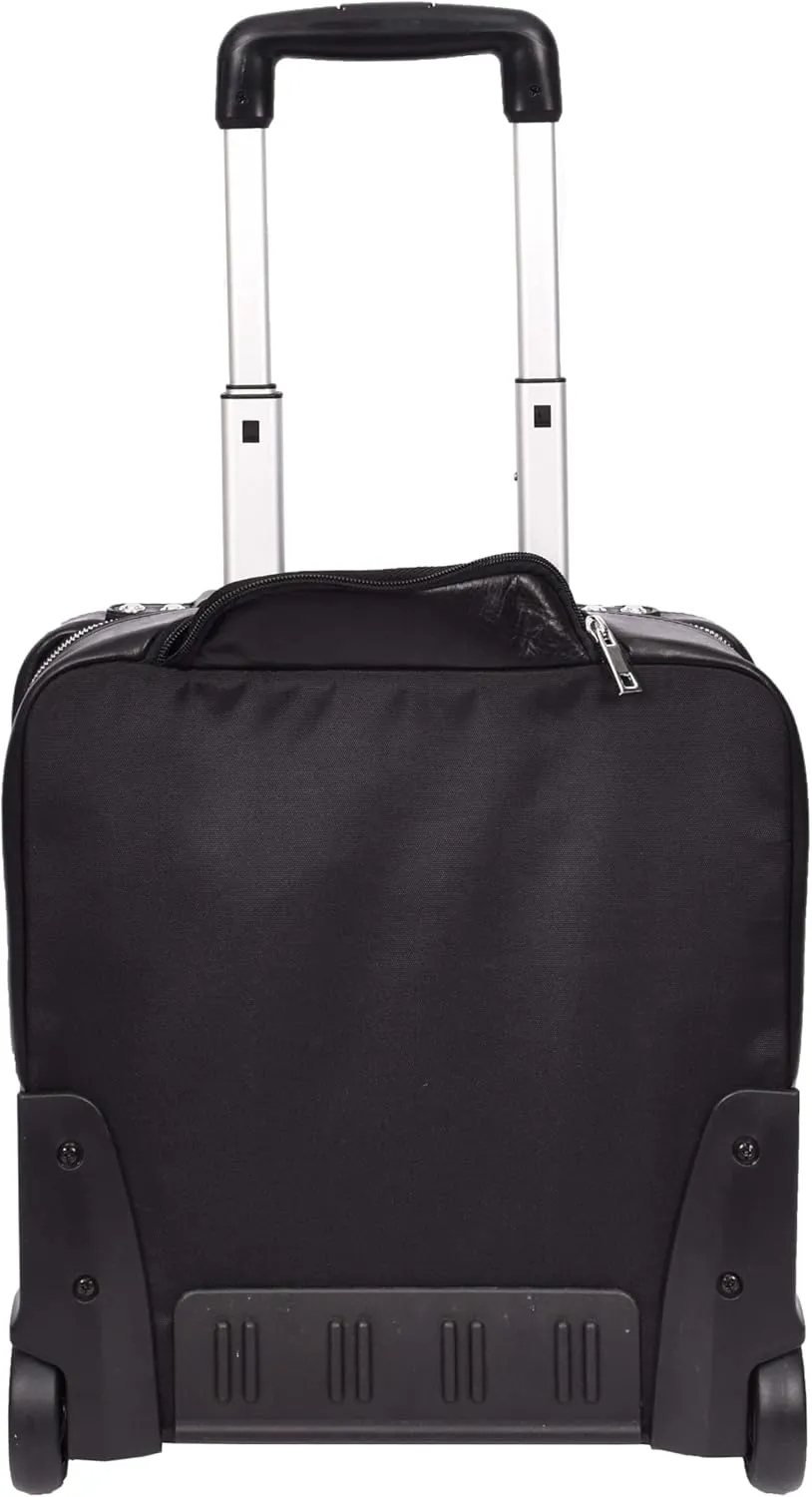 Premium Leather Pilot Case Wheeled Briefcase Business Travel Laptop Bag Multi Zip Pockets A51, Black, M, Pilot Case