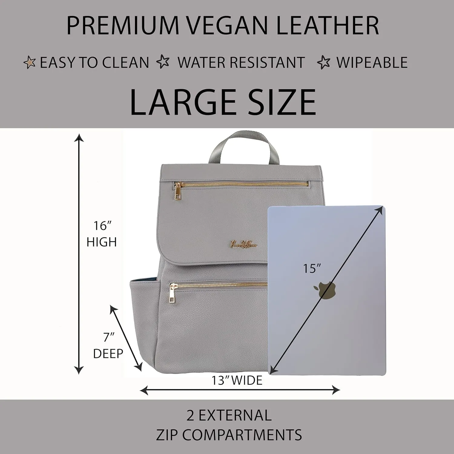 Premium Vegan Leather Diaper Bag Backpack – Large Designer Baby Bag, Stylish Diaper Backpack with Stroller & Crossbody Straps & Multiple Compartments (Ash Grey)