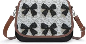 Pretty Black Crochet Bows Crossbody Bag Leather Crossbody Bag
