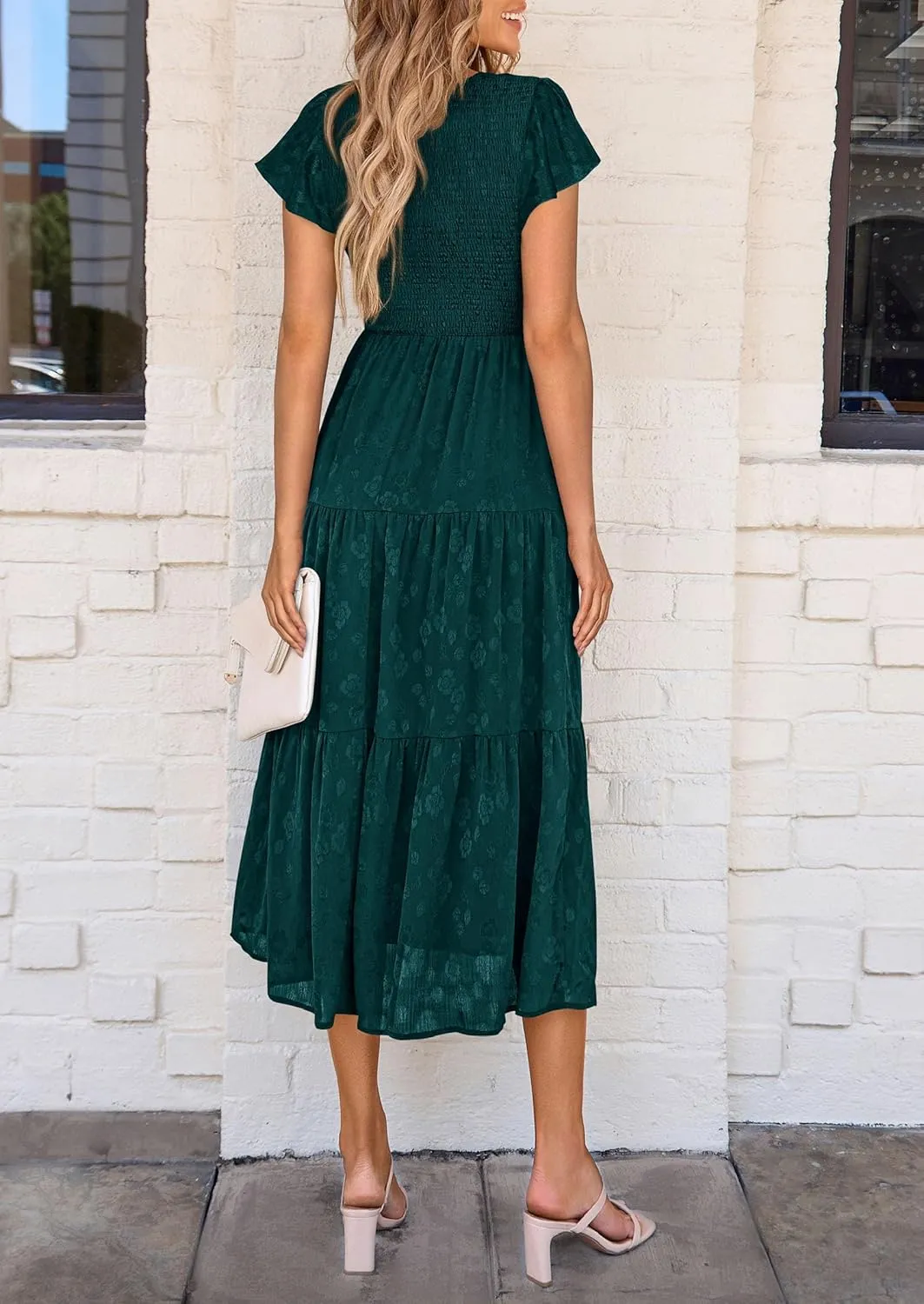 PRETTYGARDEN Midi Dress for Women 2025 Summer Floral Cap Sleeve Smocked Ruffle A Line Long Flowy Wedding Guest Dresses