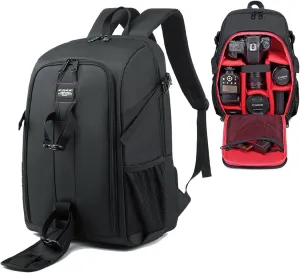 Professional Photography Backpack | Waterproof Nylon 17.32"x12.2"x7.87" Large Capacity Camera Bag with Multi-Functional Compartments for Canon/Nikon/Sony Drone (Black/Red)