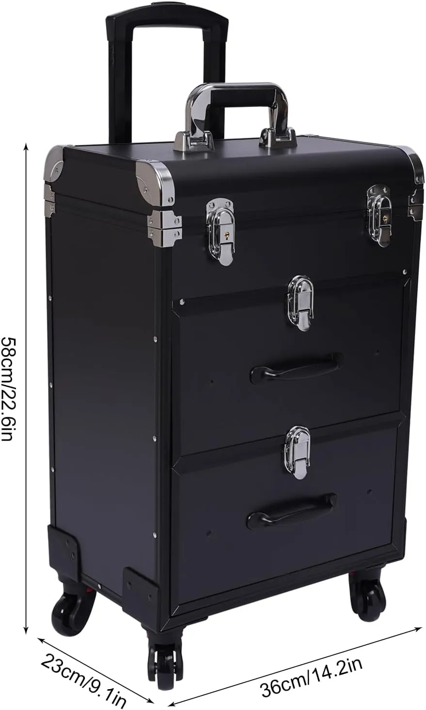 Professional Rolling Makeup Train Case Cosmetic Trolley Makeup Storage Organizer, Large Cosmetic Trolley with Locks for Professional Make-Up Artists, Hairdressers