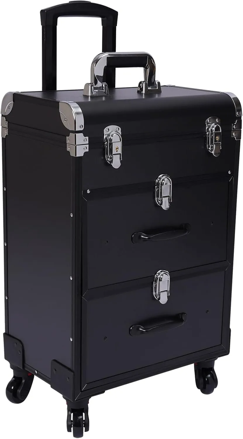 Professional Rolling Makeup Train Case Cosmetic Trolley Makeup Storage Organizer, Large Cosmetic Trolley with Locks for Professional Make-Up Artists, Hairdressers