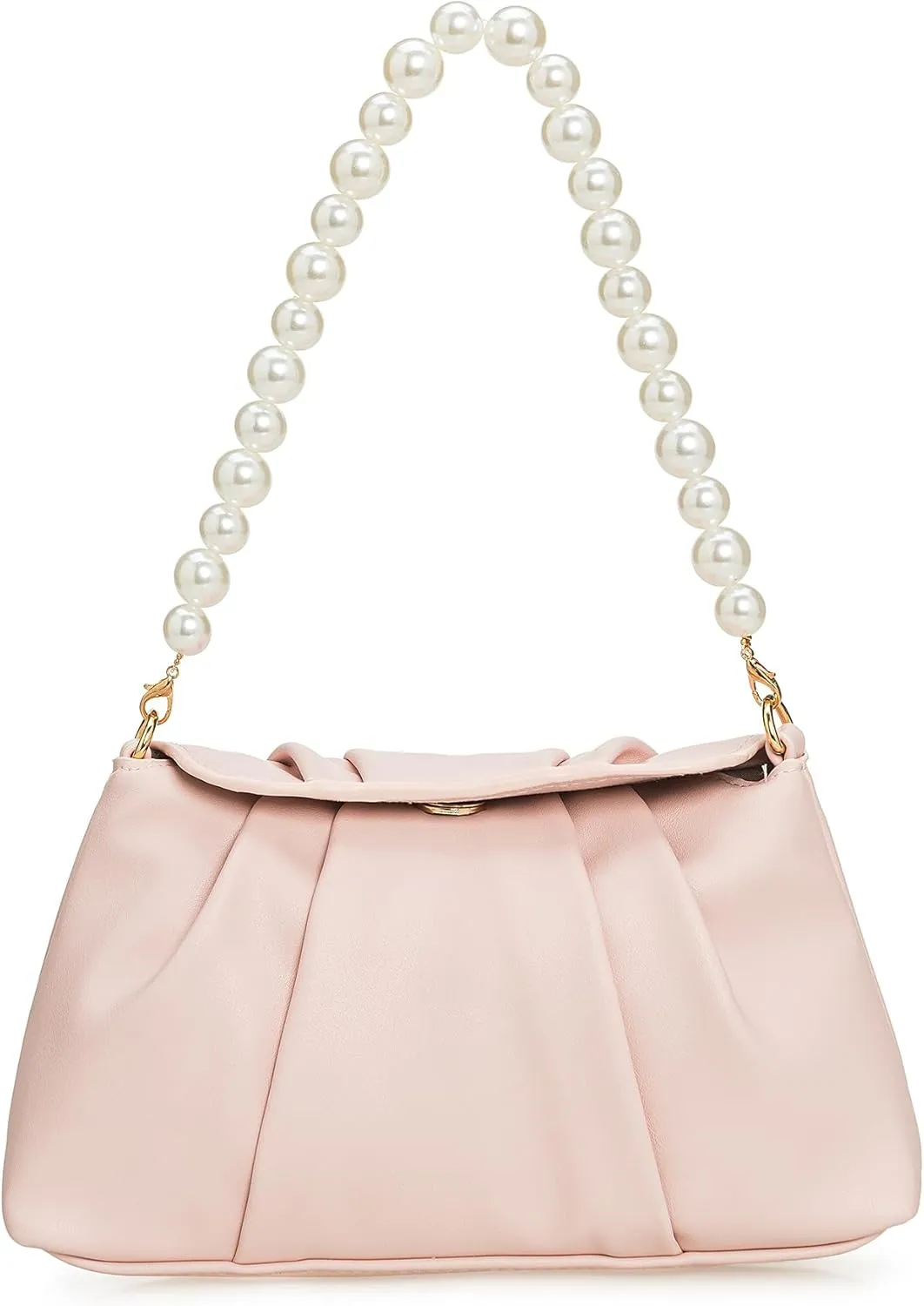 PU Clutch Handbag for Women Evening Bag Formal Dressy Purse with Pearl Strap