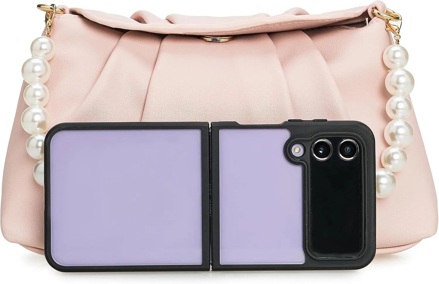 PU Clutch Handbag for Women Evening Bag Formal Dressy Purse with Pearl Strap