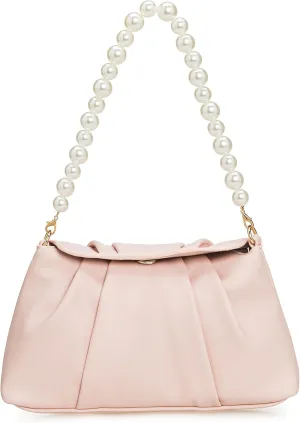 PU Clutch Handbag for Women Evening Bag Formal Dressy Purse with Pearl Strap