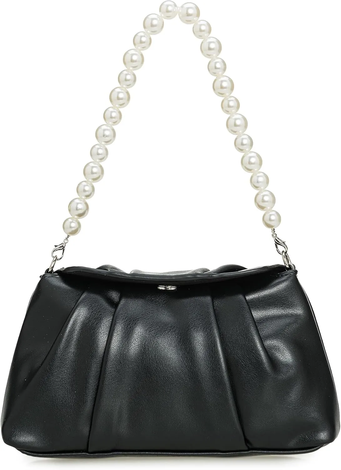 PU Clutch Handbag for Women Evening Bag Formal Dressy Purse with Pearl Strap
