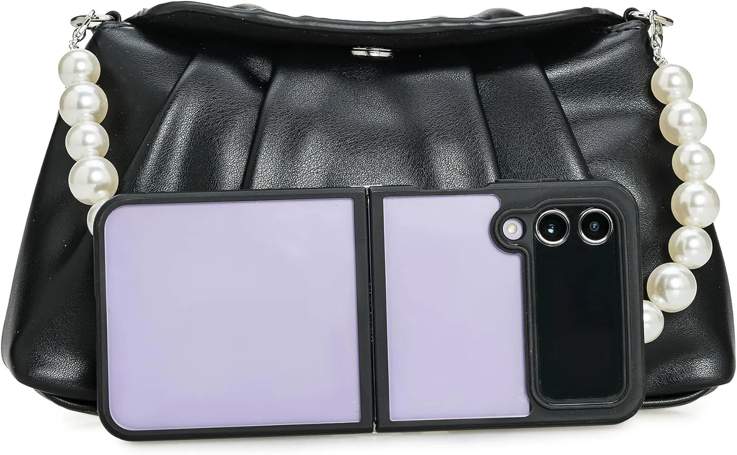 PU Clutch Handbag for Women Evening Bag Formal Dressy Purse with Pearl Strap