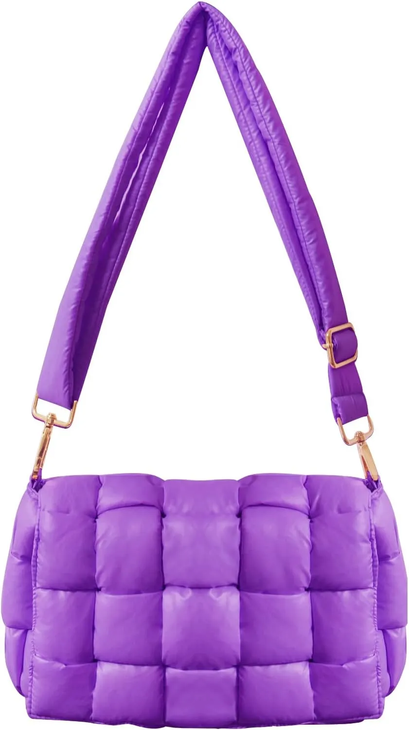Puffer Woven Crossbody Bag Purse Handbags for Women, Quilted Hobo Carryall Bag Shoulder Bags with Adjustable Strap