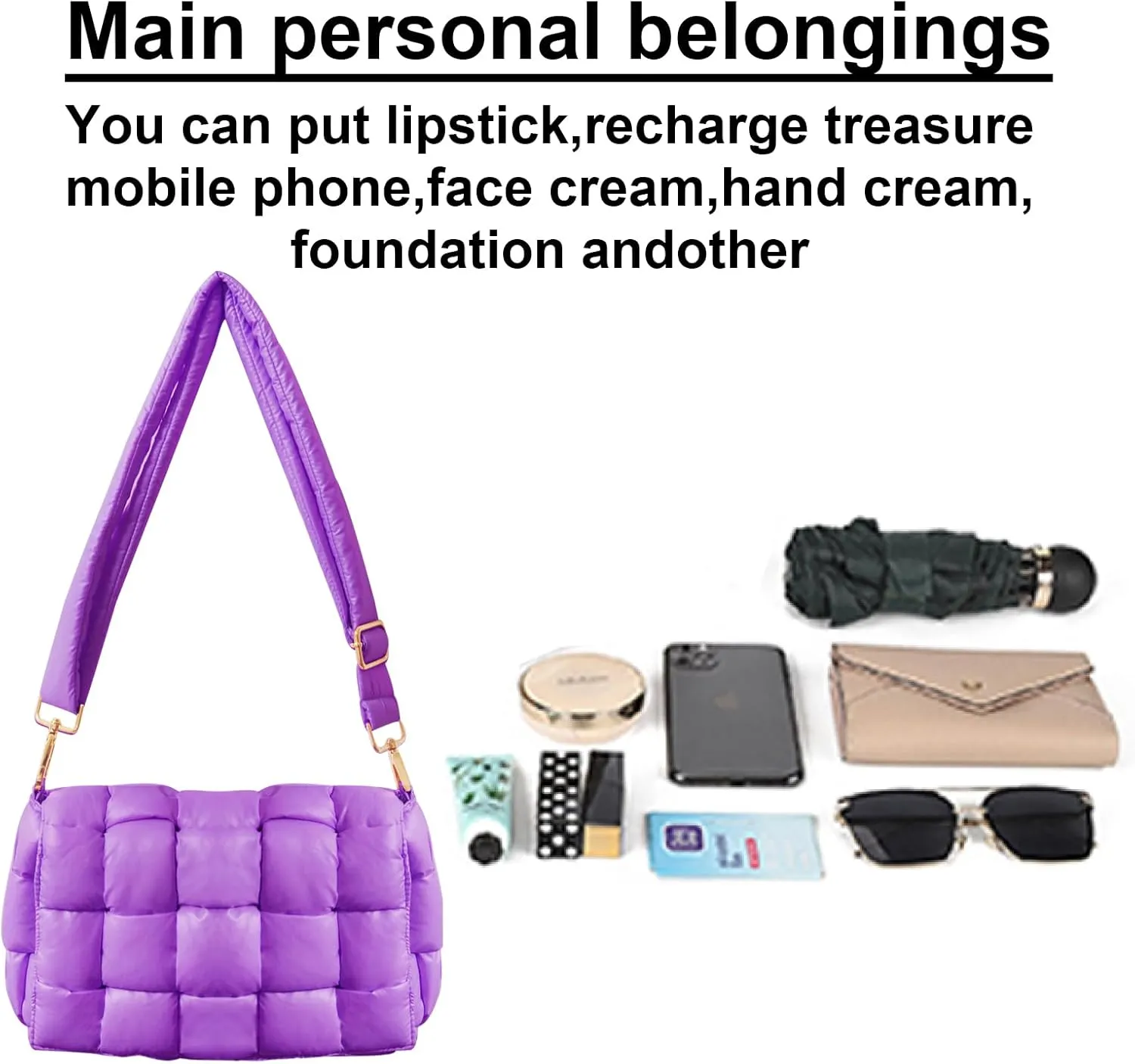 Puffer Woven Crossbody Bag Purse Handbags for Women, Quilted Hobo Carryall Bag Shoulder Bags with Adjustable Strap