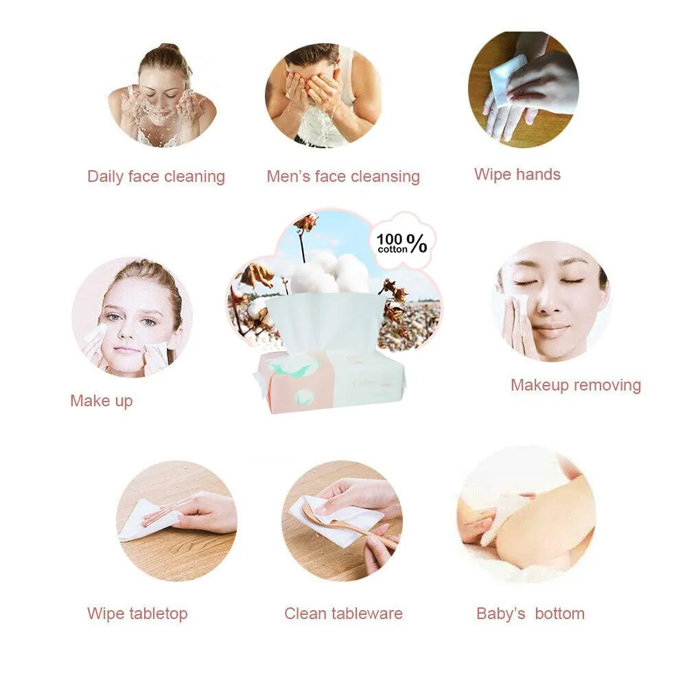Pure Cotton Careboree Soft Dry Baby Wipes Facial Cleansing Cloth Disposable Unscented Multi-Purpose Pure Cotton Tissue (2 PACK-200 Count)