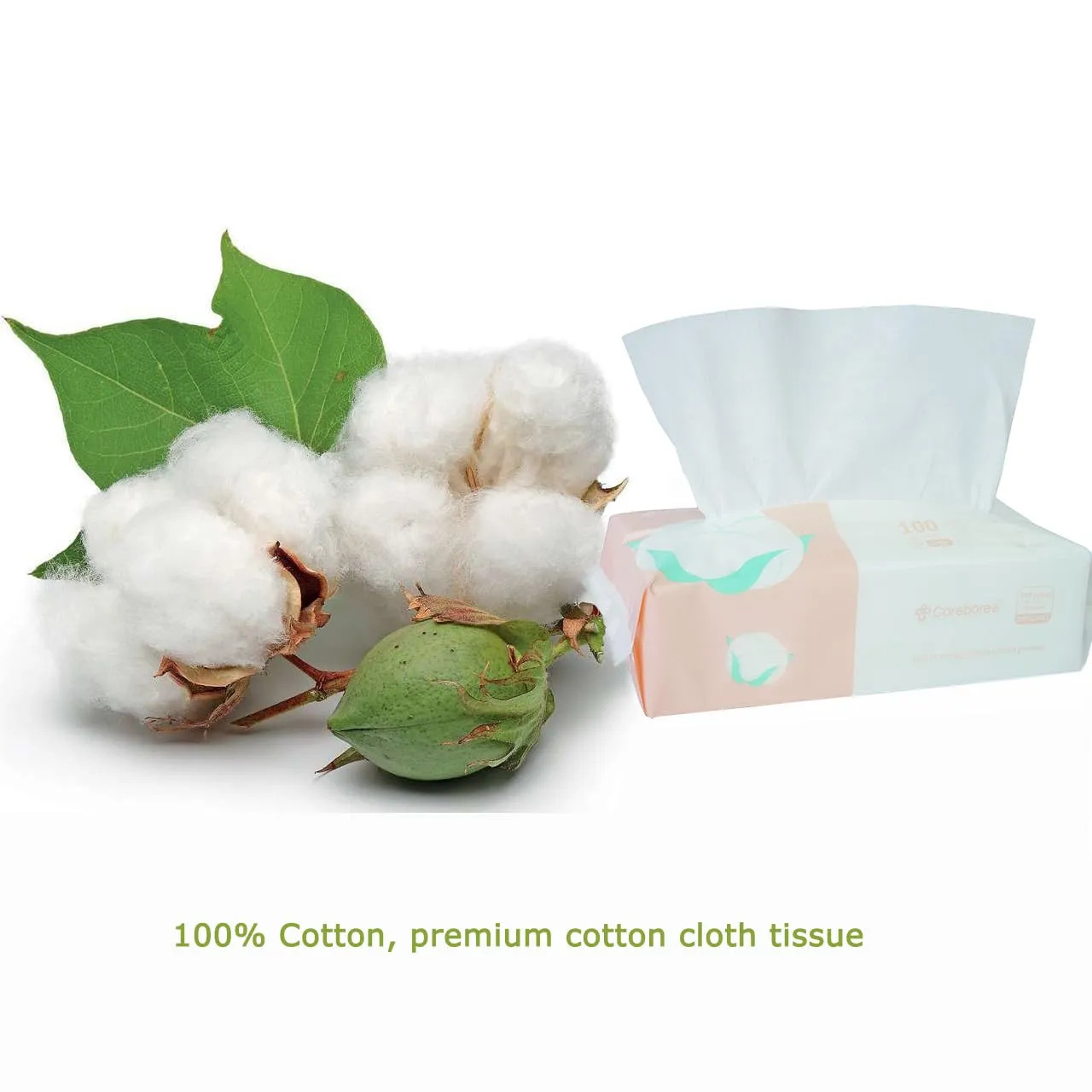Pure Cotton Careboree Soft Dry Baby Wipes Facial Cleansing Cloth Disposable Unscented Multi-Purpose Pure Cotton Tissue (2 PACK-200 Count)