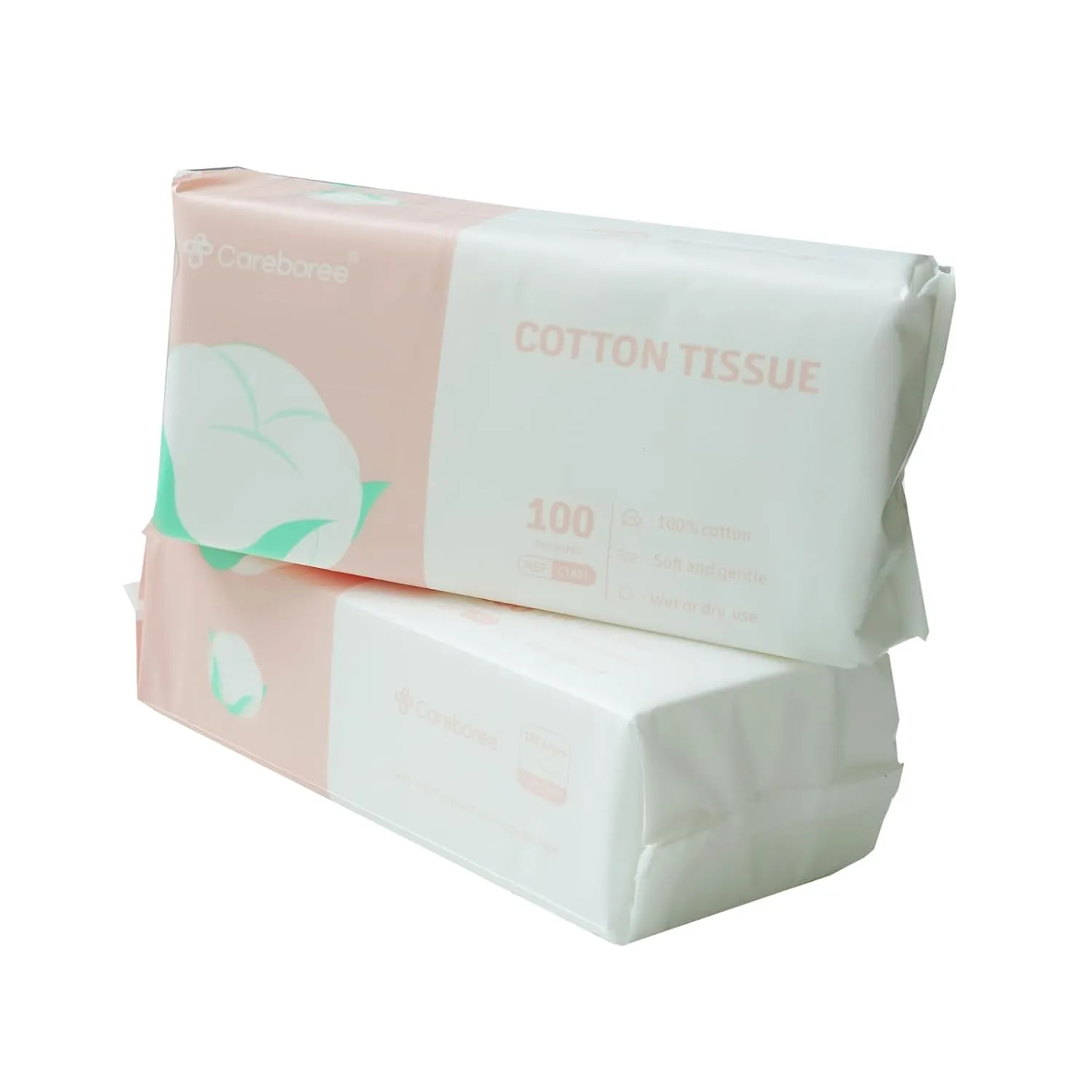 Pure Cotton Careboree Soft Dry Baby Wipes Facial Cleansing Cloth Disposable Unscented Multi-Purpose Pure Cotton Tissue (2 PACK-200 Count)