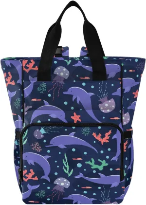 Purple Dolphin Jellyfish Diaper Bag Backpack Large Baby Diaper Bag Tote with Stroller Straps Tote with Insulated Pockets for Newborn Baby Stuff Travel Essentials