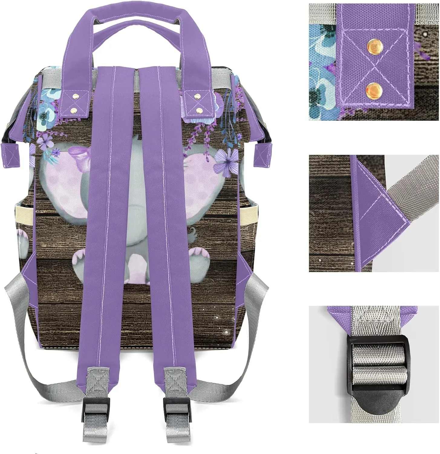 Purple Elephant Diaper Bags with Name Personalized Baby Bag Travel Tote Bag Waterproof Backpack for Mom Gift