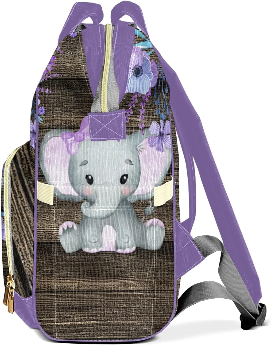 Purple Elephant Diaper Bags with Name Personalized Baby Bag Travel Tote Bag Waterproof Backpack for Mom Gift