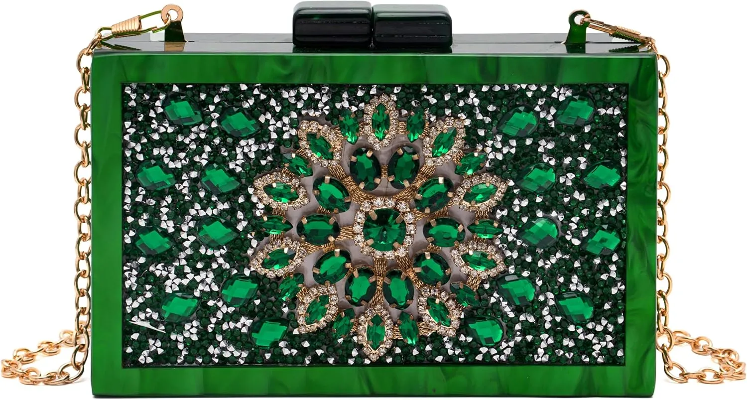 Purse for Women Rhinestones Clutch Bag Acrylic Evening Bag for Wedding Party Shoulder Crossbody Bag with Chain Strap
