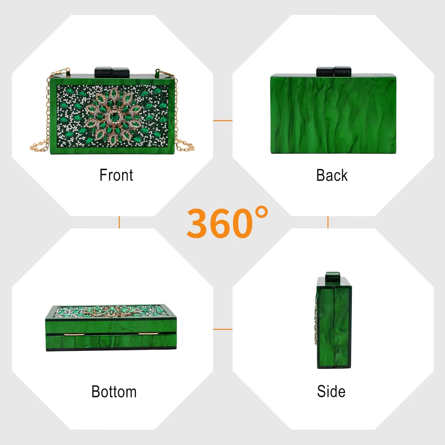 Purse for Women Rhinestones Clutch Bag Acrylic Evening Bag for Wedding Party Shoulder Crossbody Bag with Chain Strap