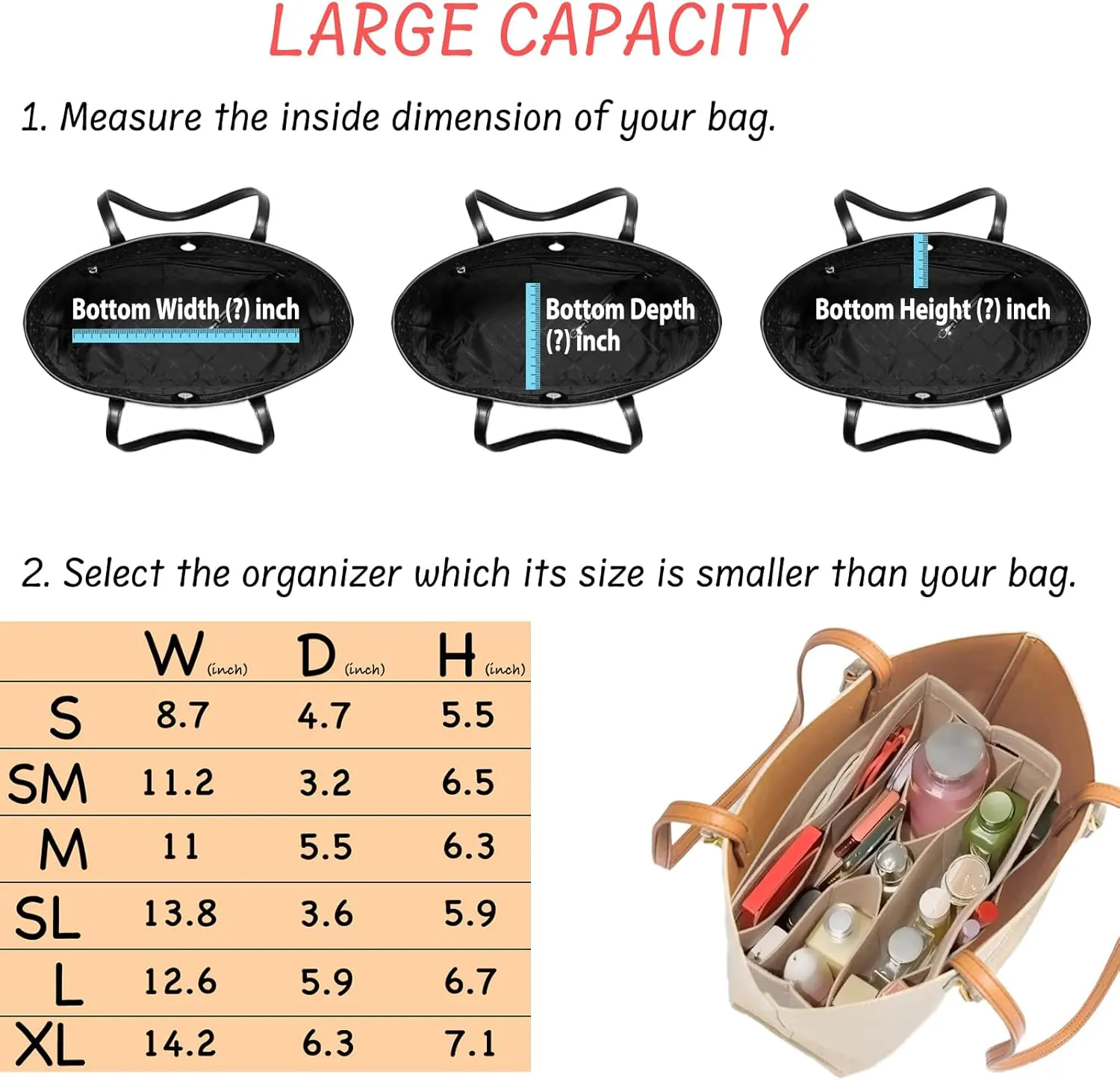 Purse Organizer Insert Felt Bag Organizer Handbag Organizer Insert Bag In Bag Organizer for Tote Purse Bag 14 Pockets Beige Small