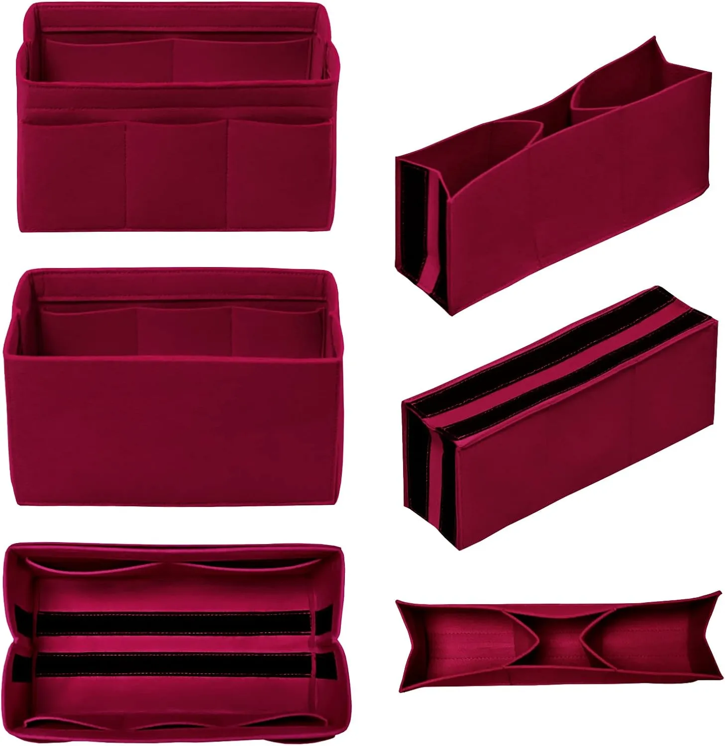 Purse Organizer Insert Felt Bag Organizer Handbag Organizer Insert Bag In Bag Organizer for Tote Purse Bag 14 Pockets Dark Red Medium