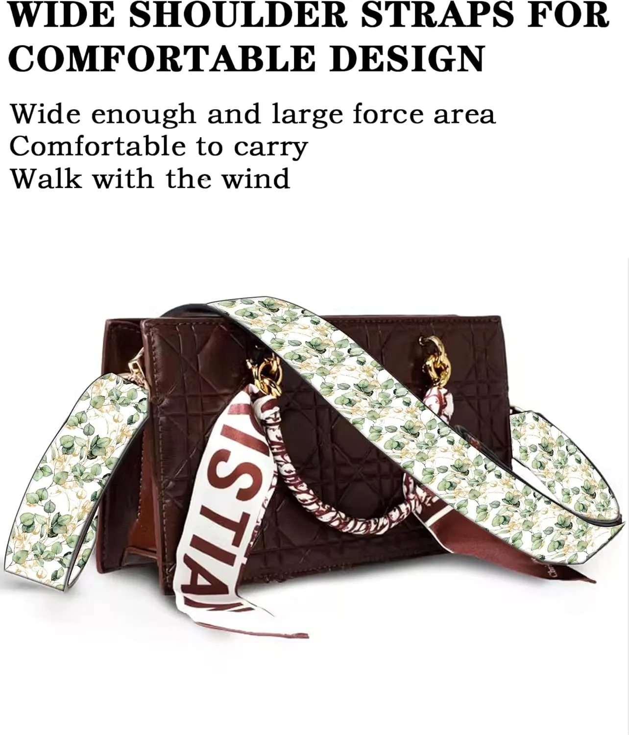 Purse Straps Rose Gold Buckles Wide Shoulder Strap,Fashion Adjustable Replacement Belt for Crossbody Canvas Bag Handbag(Watercolor green gold leaf floral)