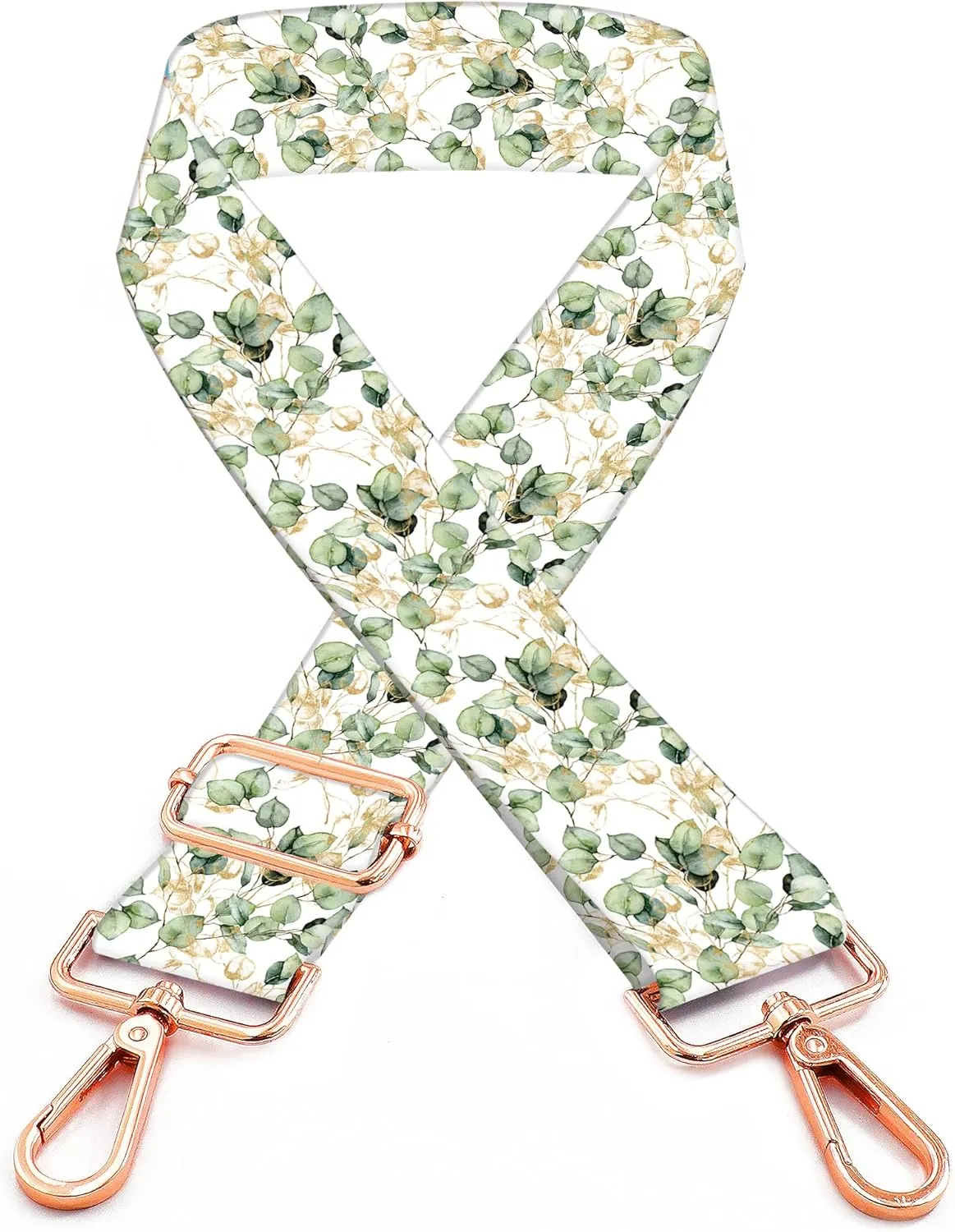 Purse Straps Rose Gold Buckles Wide Shoulder Strap,Fashion Adjustable Replacement Belt for Crossbody Canvas Bag Handbag(Watercolor green gold leaf floral)