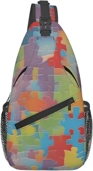 Puzzle pattern Print Crossbody Sling Bags, Sling Purses Cross Body Bag for Women Men Travel with Water Bottle