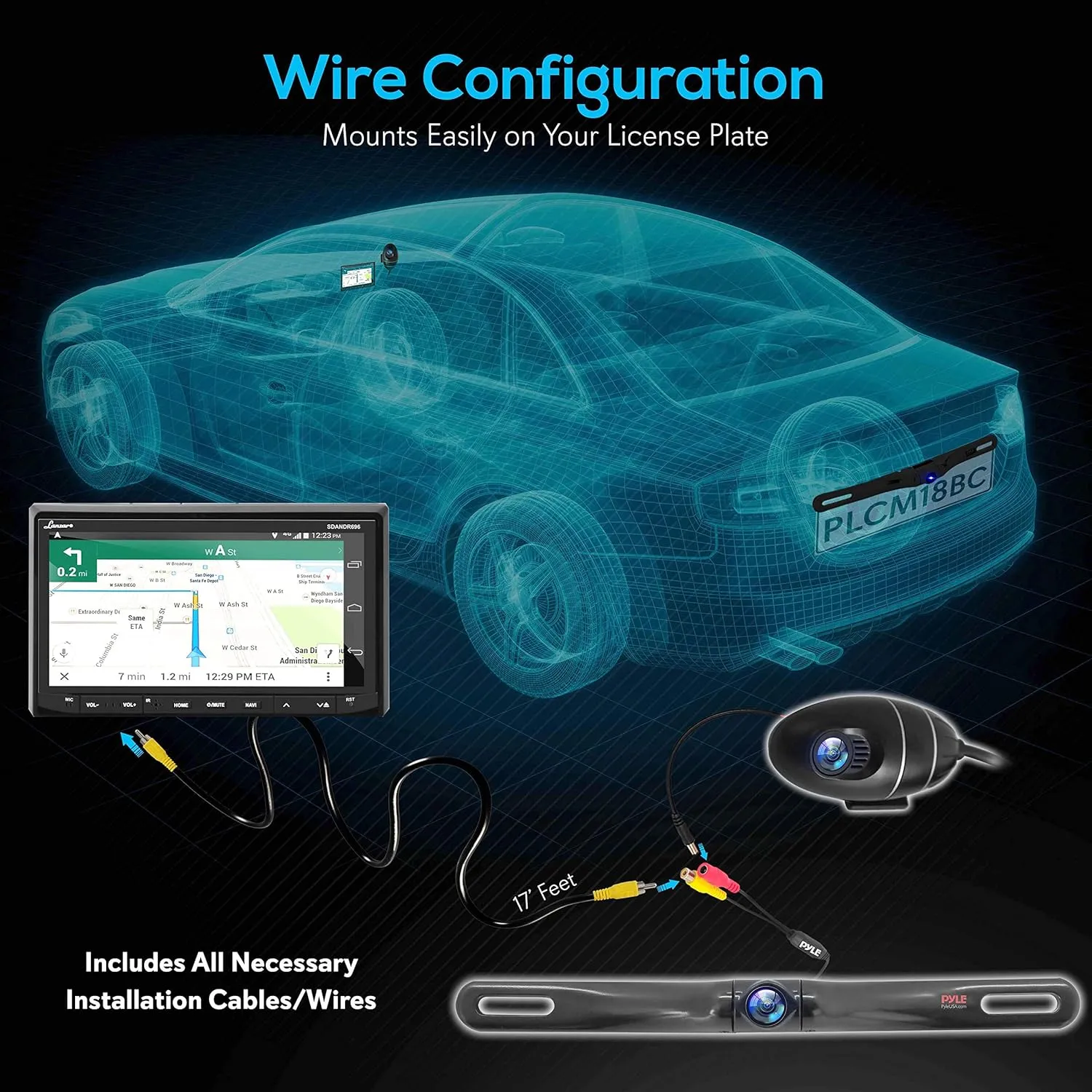 Pyle Lanzar SDANDR696.5 Premium Android 7" Double DIN Bluetooth DVR Dash Cam, Dual Camera, Car Stereo Receiver, Touchscreen Tablet Style Display, Wi-Fi Web Browsing, App Download