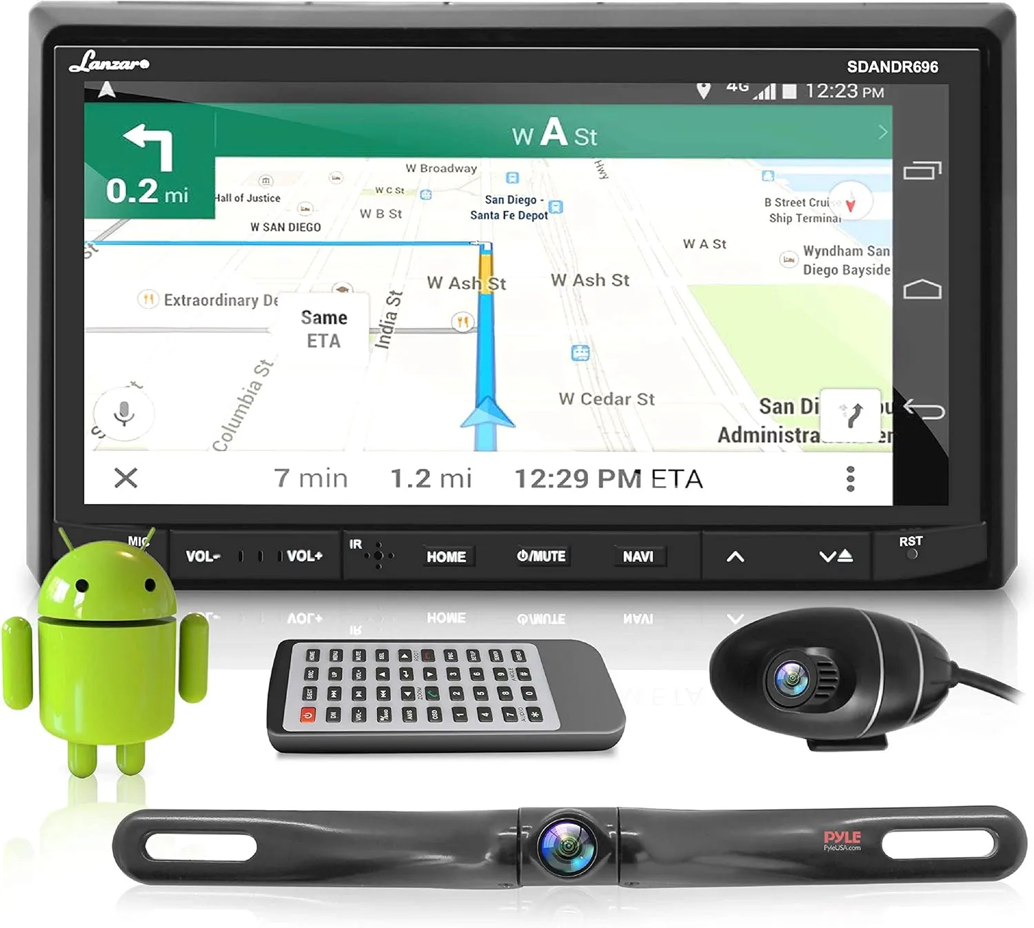 Pyle Lanzar SDANDR696.5 Premium Android 7" Double DIN Bluetooth DVR Dash Cam, Dual Camera, Car Stereo Receiver, Touchscreen Tablet Style Display, Wi-Fi Web Browsing, App Download