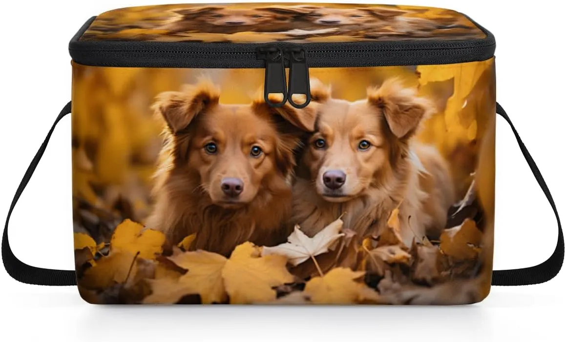 QsirBC Deciduous Dogs Lunch Bags for Women Men Insulated Lunch Box Cooler Bag with Long Strap for Office Picnic Beach Meal Prep Outdoors