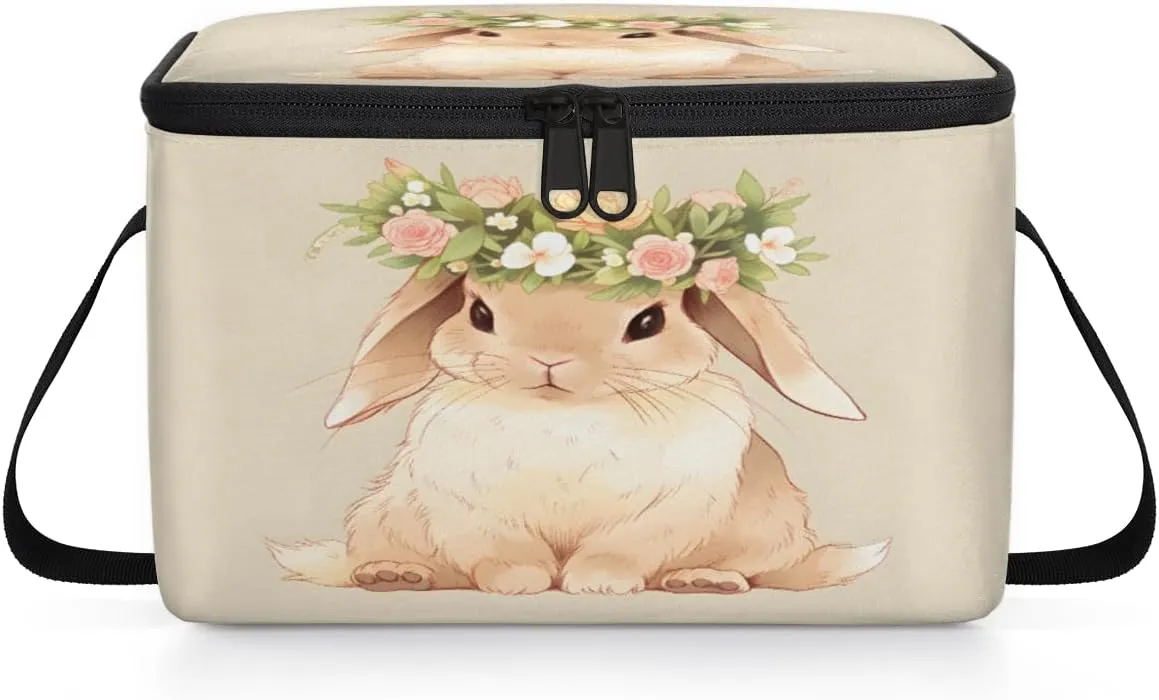 QsirBC Garland Cute Rabbit Lunch Bags for Women Men Insulated Lunch Box Cooler Bag with Long Strap for Office Picnic Beach Meal Prep Outdoors