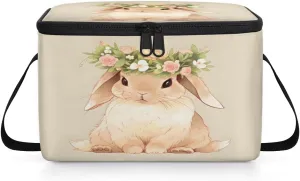 QsirBC Garland Cute Rabbit Lunch Bags for Women Men Insulated Lunch Box Cooler Bag with Long Strap for Office Picnic Beach Meal Prep Outdoors