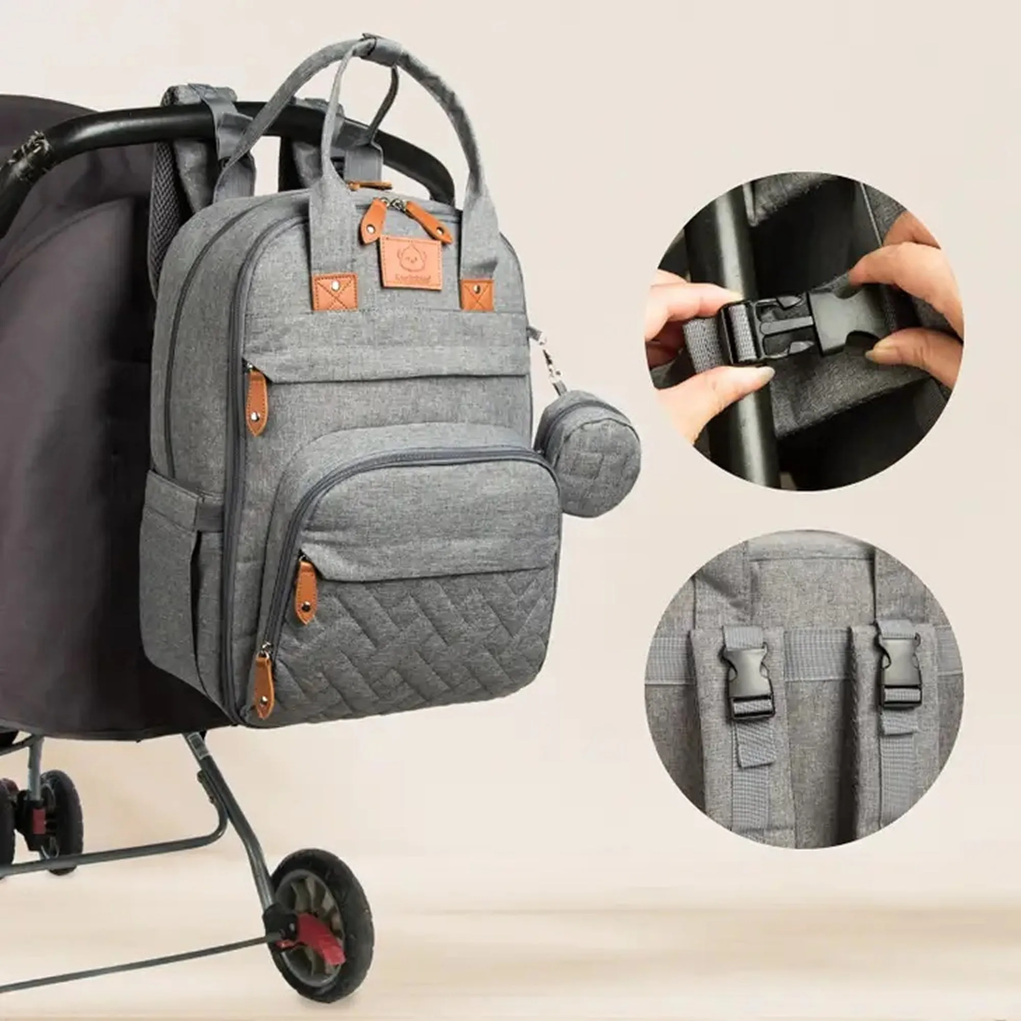 Quilted Diaper Bag Backpack with Pacifier Charm Pod - 3 colors