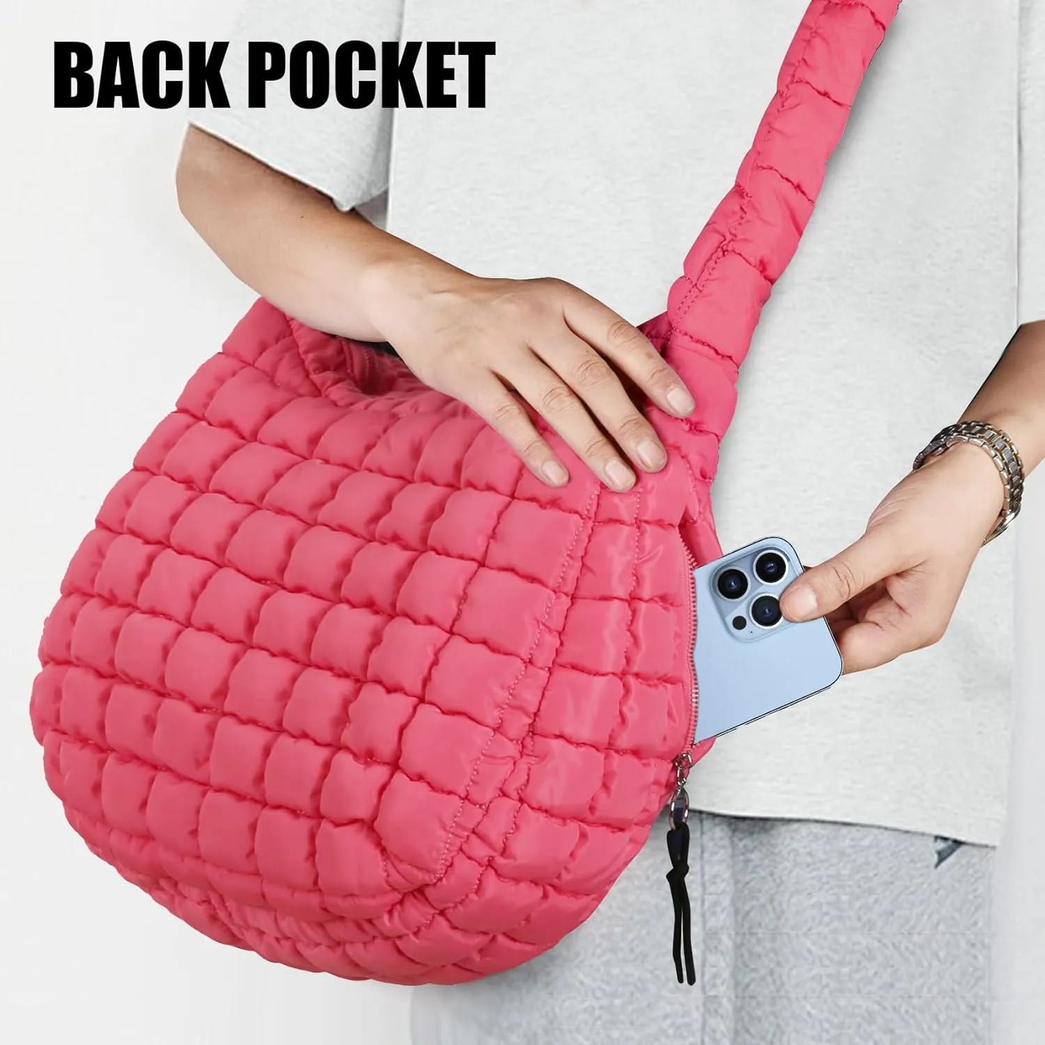 Quilted Puffer Tote Bag for Women Soft Puffy Large Hobo Crossbody Handbags Purse Lightweight Shoulder Bag