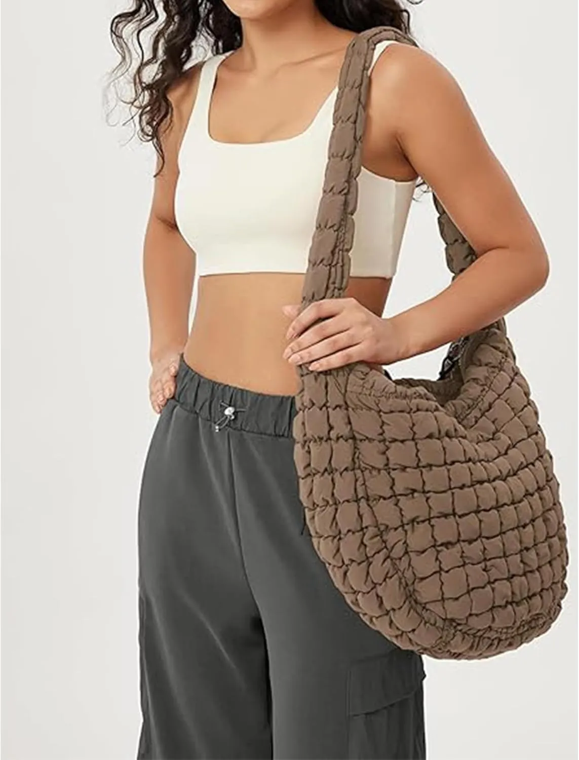 Quilted Puffer Tote Bag Large Puffy Crossbody Shoulder Bag with Zipper Lightweight Carryall Bag Soft Hobo Handbags