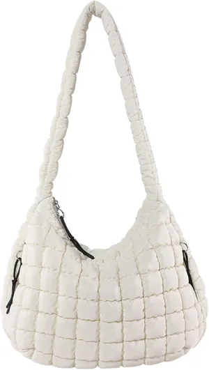Quilted Puffer Tote Bag Large Puffy Crossbody Shoulder Bag with Zipper Lightweight Carryall Bag Soft Hobo Handbags