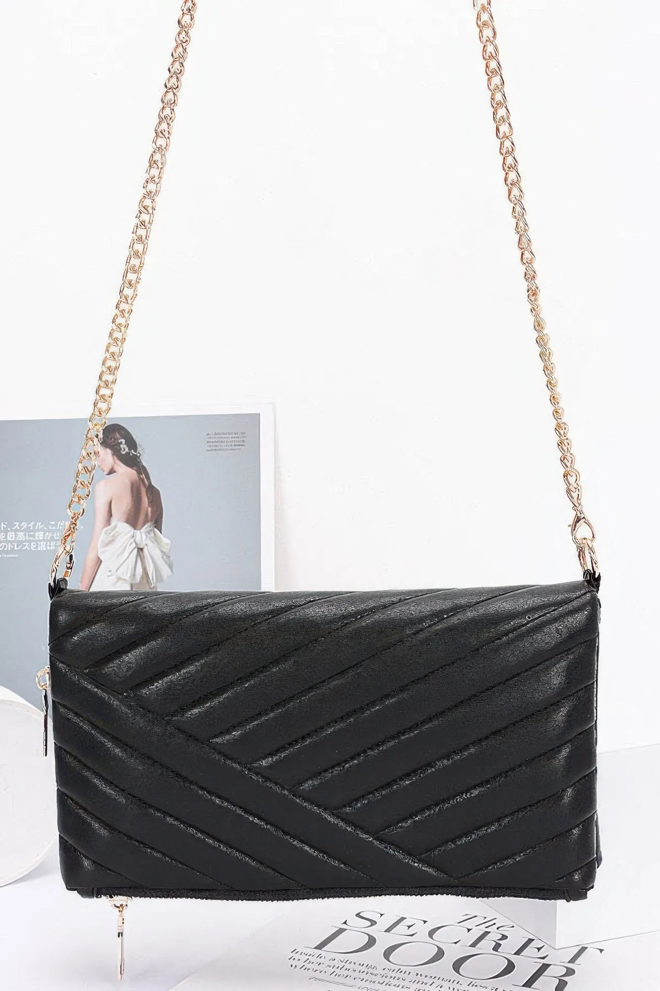 Quilted Vegan Leather Half-Folded Cltuch