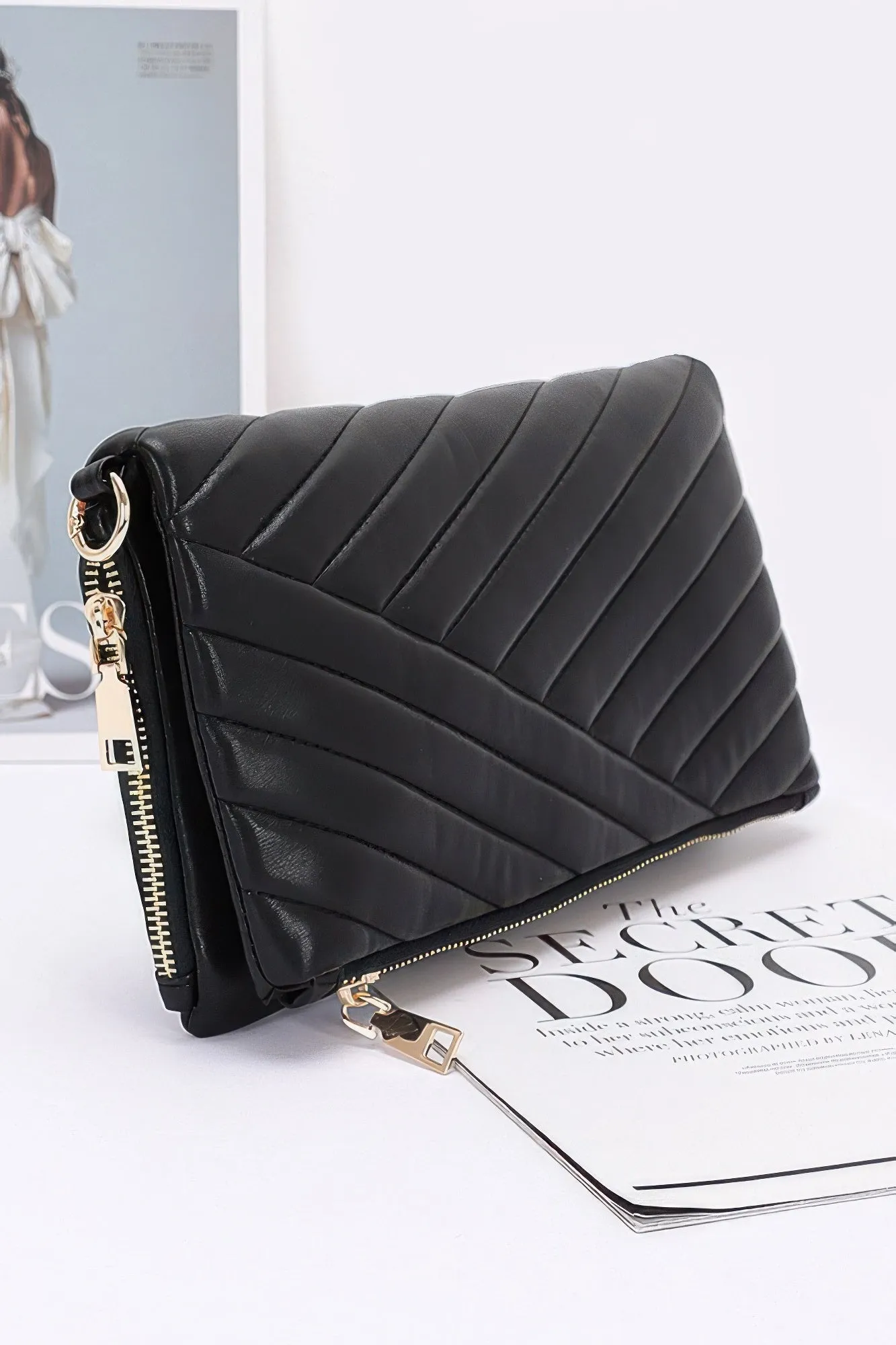 Quilted Vegan Leather Half-Folded Cltuch