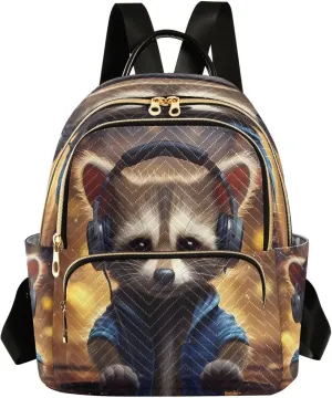 Raccoon Music Backpack Purse for Women Fashion Small Mini Daypack Purse for Lady Anti-theft Shoulder Bag with Strap Handbag Lady Purse, Medium